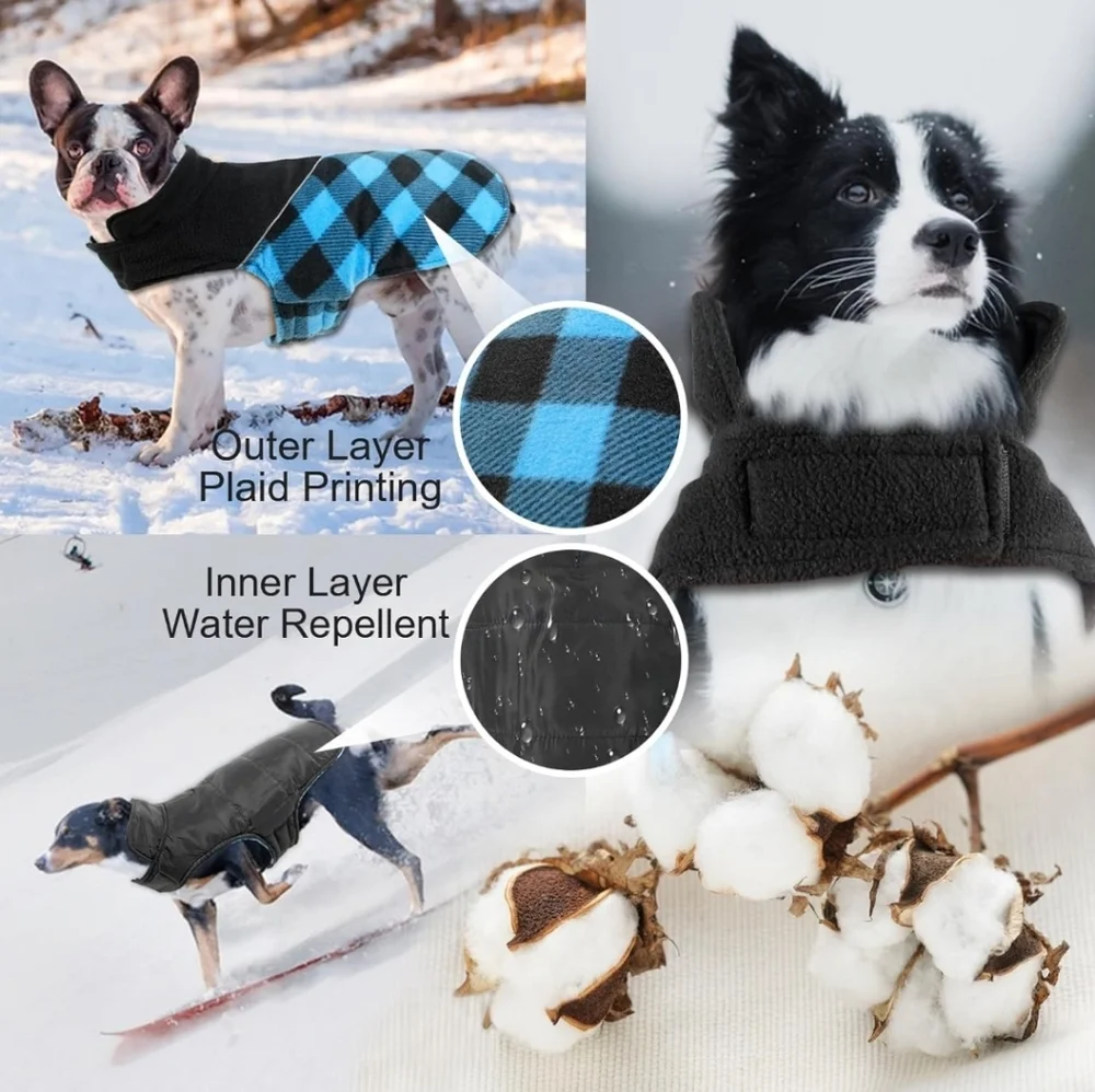 Fragralley Dog Blue Plaid Reversible Fall Winter Coat Harness Hole Size 2XL